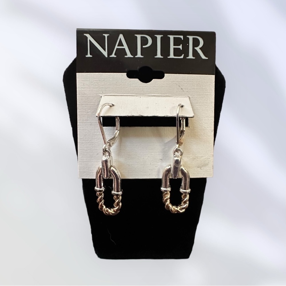 NAPIER Dangle Earrings Silver and Gold Tone NWT
